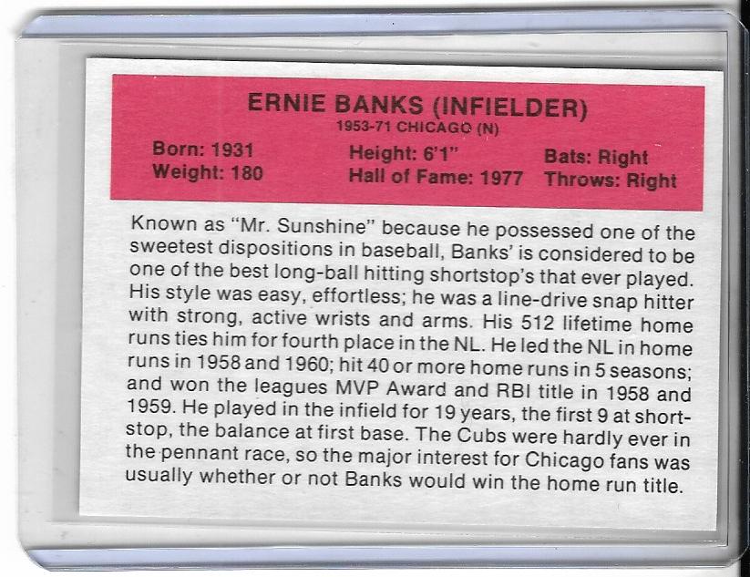 1987 Baseball All Time Greats - ERNIE BANKS - Chicago Cubs