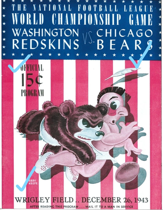 1943 WORLD CHAMPIONSHIP 8x10 GLOSSY PROGRAM COVER COPY  REDSKINS BEARS