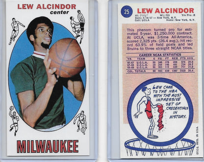1969-70 Topps #25 Kareem Abdul Jabbar Milwaukee Bucks Rookie RP Card