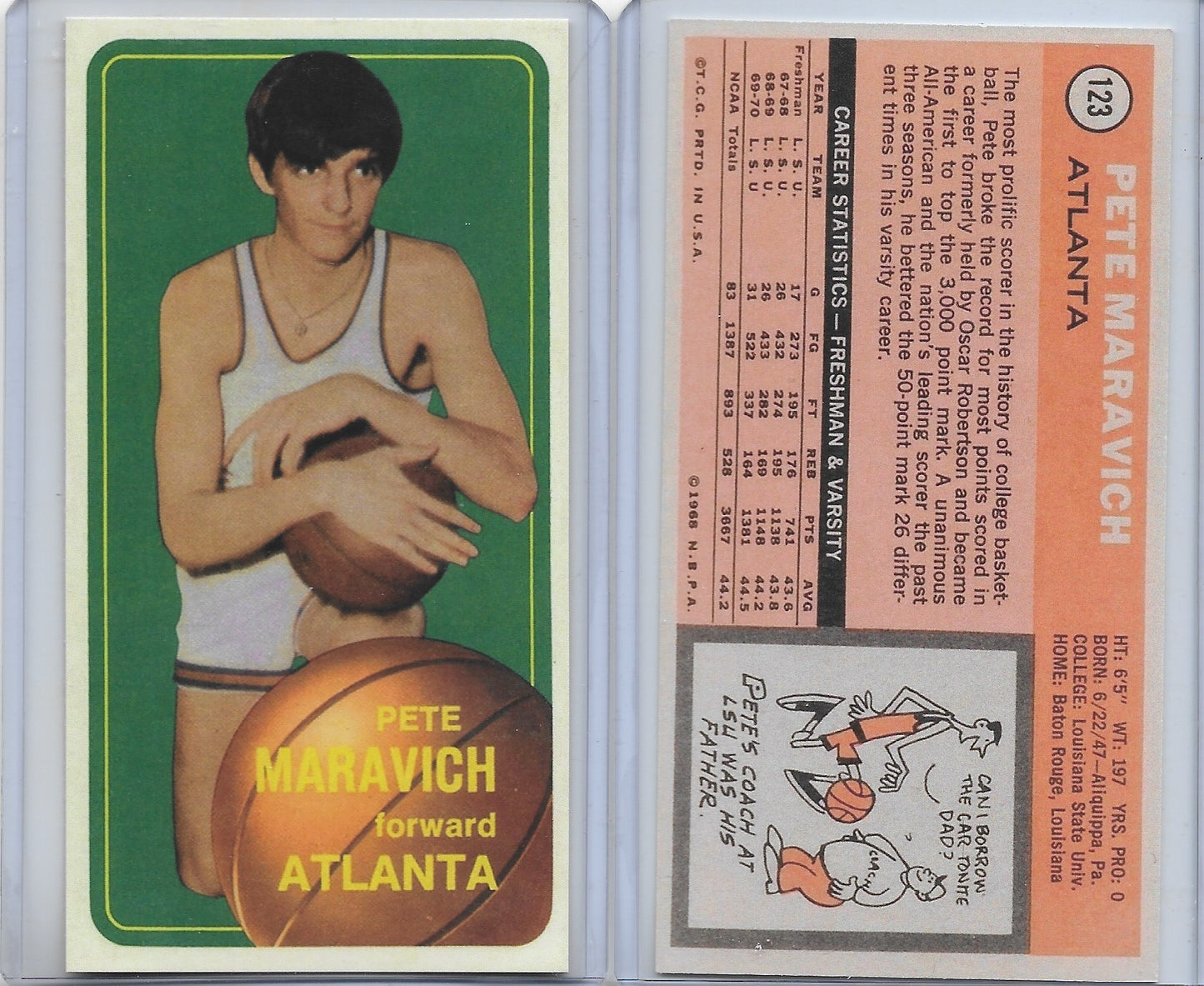 1970 TOPPS #123 "Pistol" Pete Maravich Atlanta Hawks Rookie RP Card