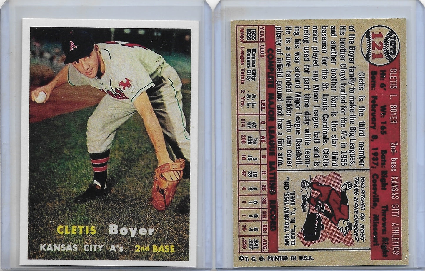 1957 TOPPS # 121 Clete Boyer Rookie - Kansas City Athletics **
