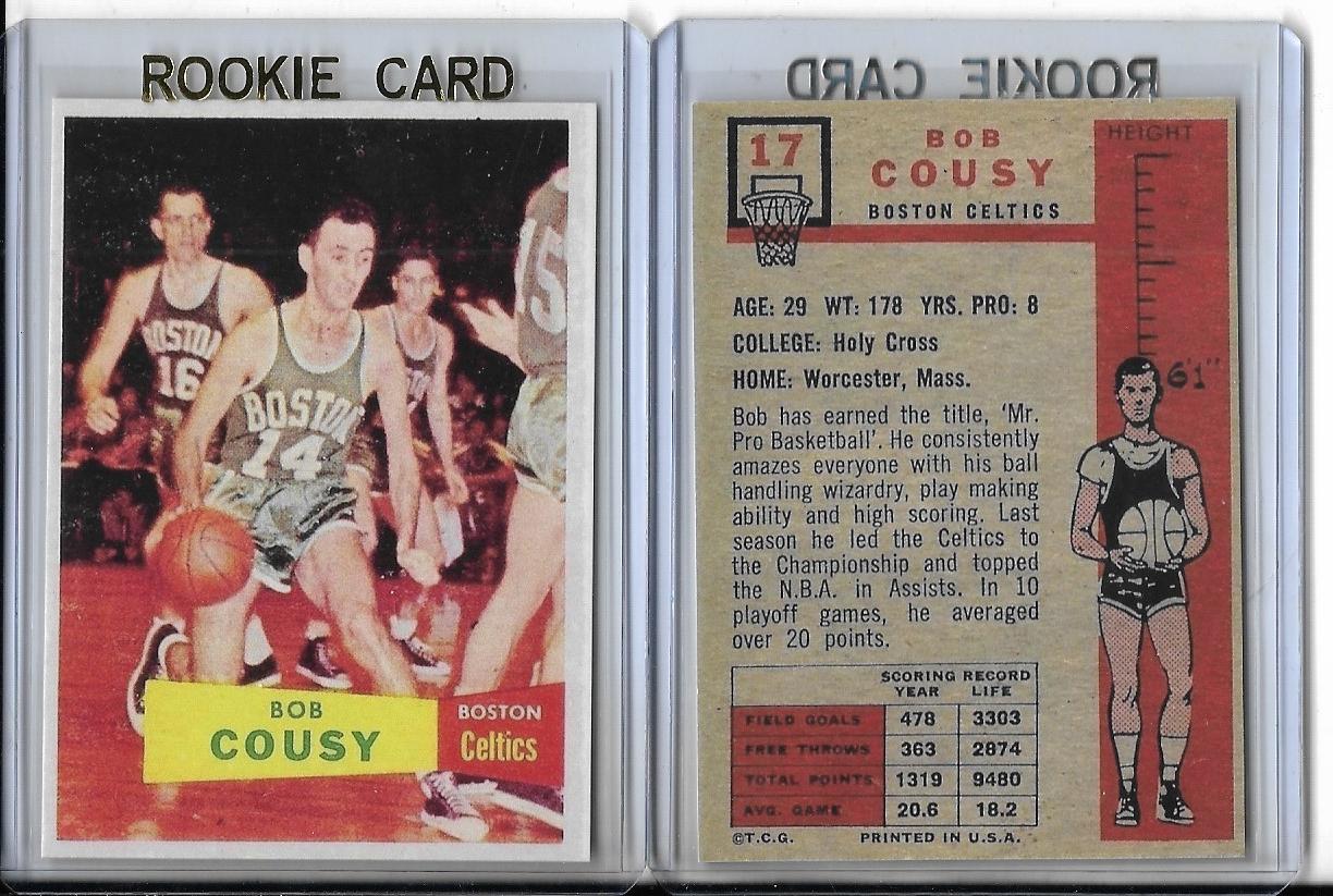 1957-58 Topps #17  BOB COUSY  - BOSTON CELTICS Hall of Fame Rookie Reprint
