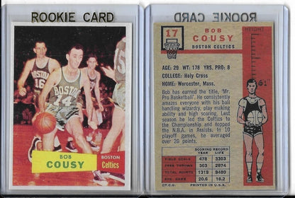 1957-58 Topps #17  BOB COUSY  - BOSTON CELTICS Hall of Fame Rookie Reprint