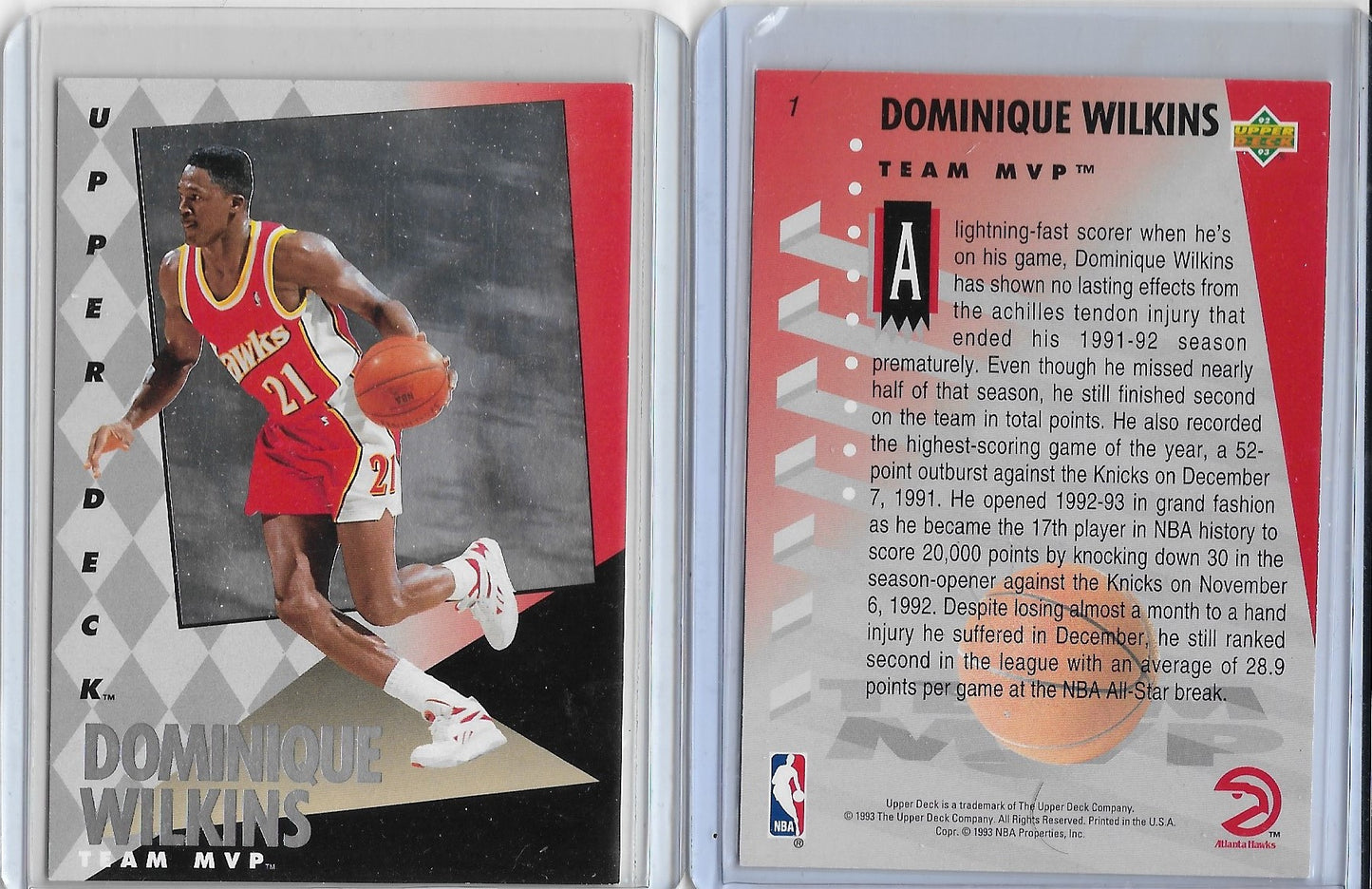 HOF:  1993/94 Upper Deck  DOMINIQUE  WILKINS MVP HOLOGRAM #1 Atlanta Hawks