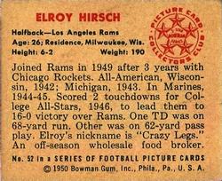1950 BOWMAN #52  ELROY 'CRAZY LEGS" HIRSH - LOS ANGELES RAMS ROOKIE RP CARD