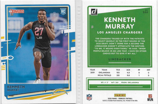 2020 Panini Donruss #266 KENNETH MURRAY  -LOS ANGELES CHARGERS - ROOKIE CARD - UNIVERSITY OF OKLAHOMA  -