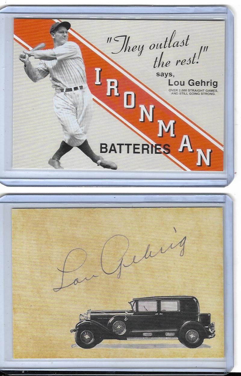 LOU GEHRIG - Ironman Tires Vintage Style Ad Card RP    w/Facs, Auto back.