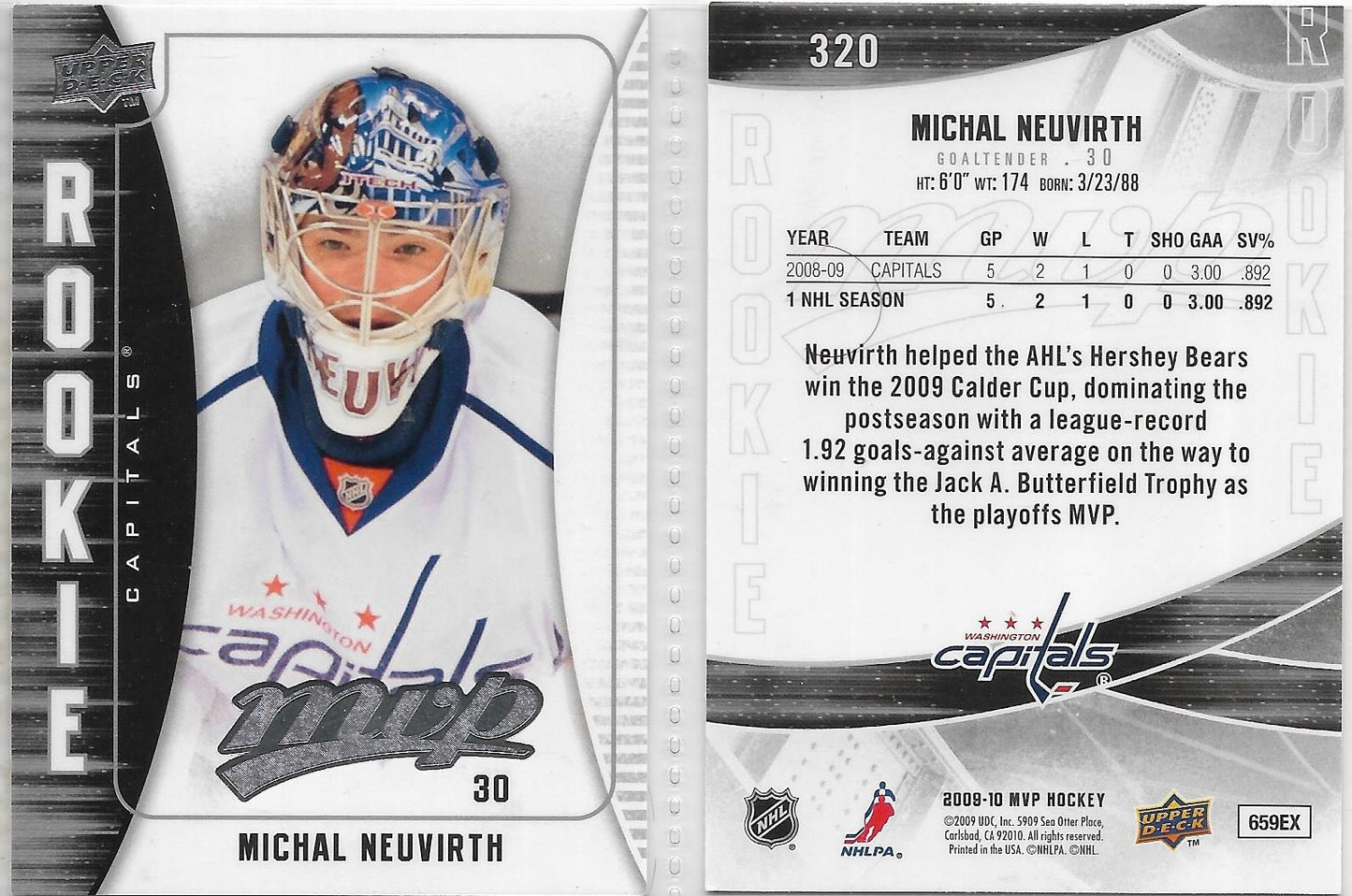 2009 UPPER DECK MVP HOCKEY ROOKIE #320 MICHAL NEUVIRTH WASHINGTON CAPITOLS