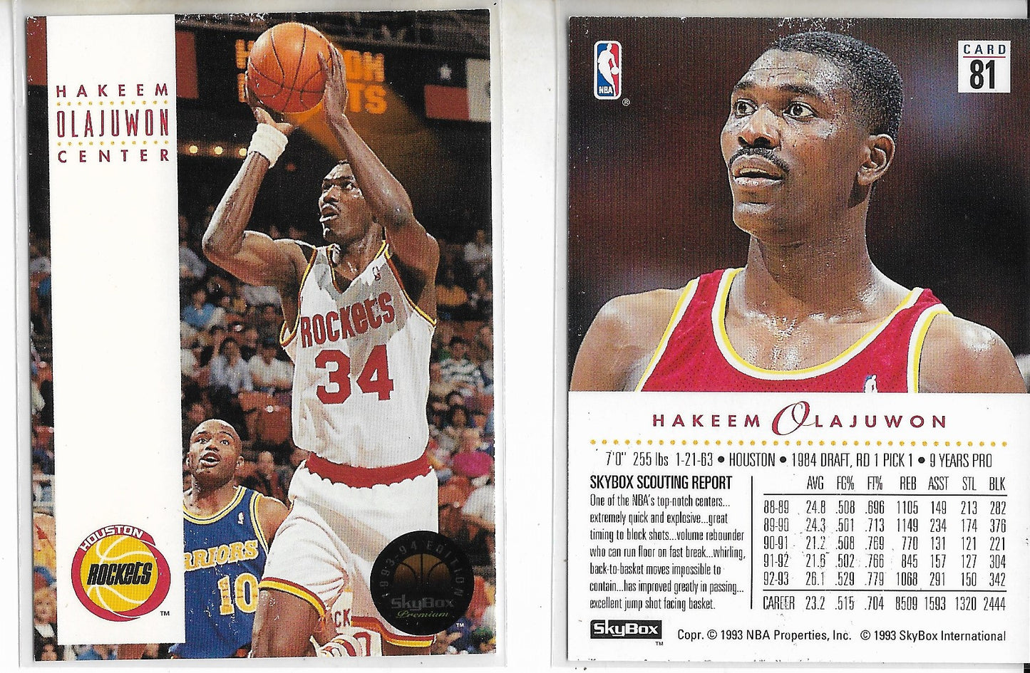 1993 SKYBOX #81 HAKEEM OLAJUWON - Houston Rockets - Original Mint