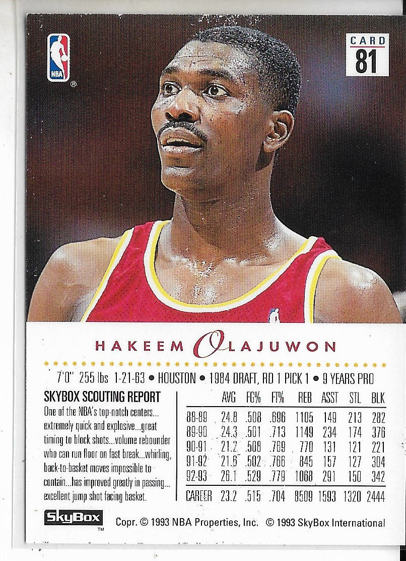 1993 SKYBOX #81 HAKEEM OLAJUWON - Houston Rockets - Original Mint