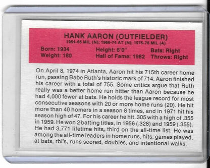 1987 Baseball All Time Greats Baseball Card - HANK AARON