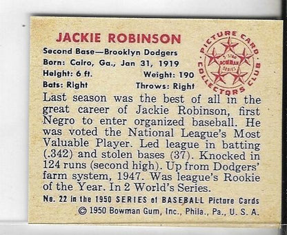 1950 BOWMAN JACKIE ROBINSON REPRINT BROOKLYN DODGERS  Not his Rookie