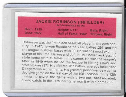 1987 Baseball All Time Greats Baseball Card - JACKIE ROBINSON