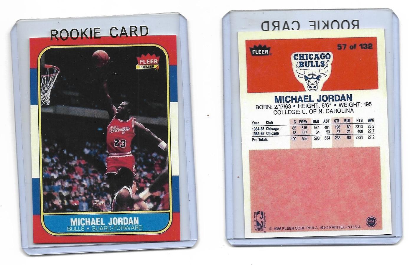1986 - 87 MICHAEL JORDAN Fleer #57 Basketball Rookie Reprint RC Card