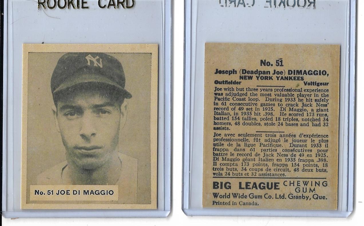 1936 World Wide Gum 51 JOE DIMAGGIO ROOKIE REPRINT CARD KARDKO COM   JpdR 