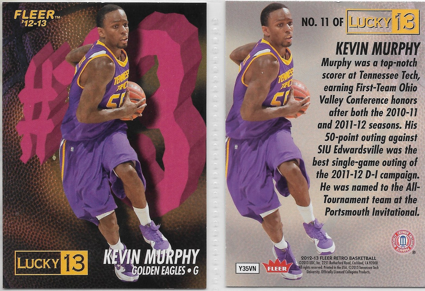 2012 FLEER RETRO LUCKY 13 CARD #11 KEVIN MURPHY TENNESSEE TECH ROOKIE