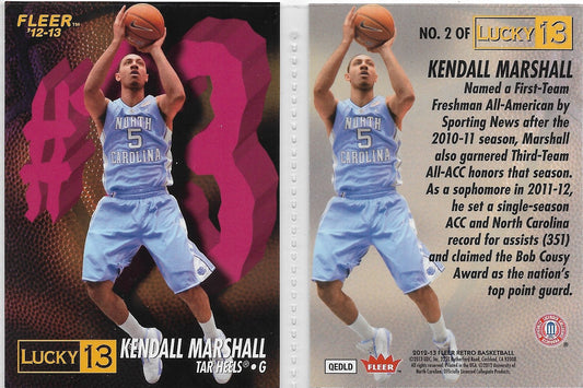 2012 FLEER RETRO LUCKY 13 CARD#2 KENDALL MARSHALL NORTH CAROLINA ROOKIE