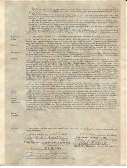Vintage Style Hand Aged MICKEY MANTLE New York YANKEES Contract