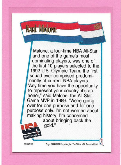 1991/92 Hoops Karl Malone Team USA #580 Card Utah Jazz HOF! "The MAILMAN"