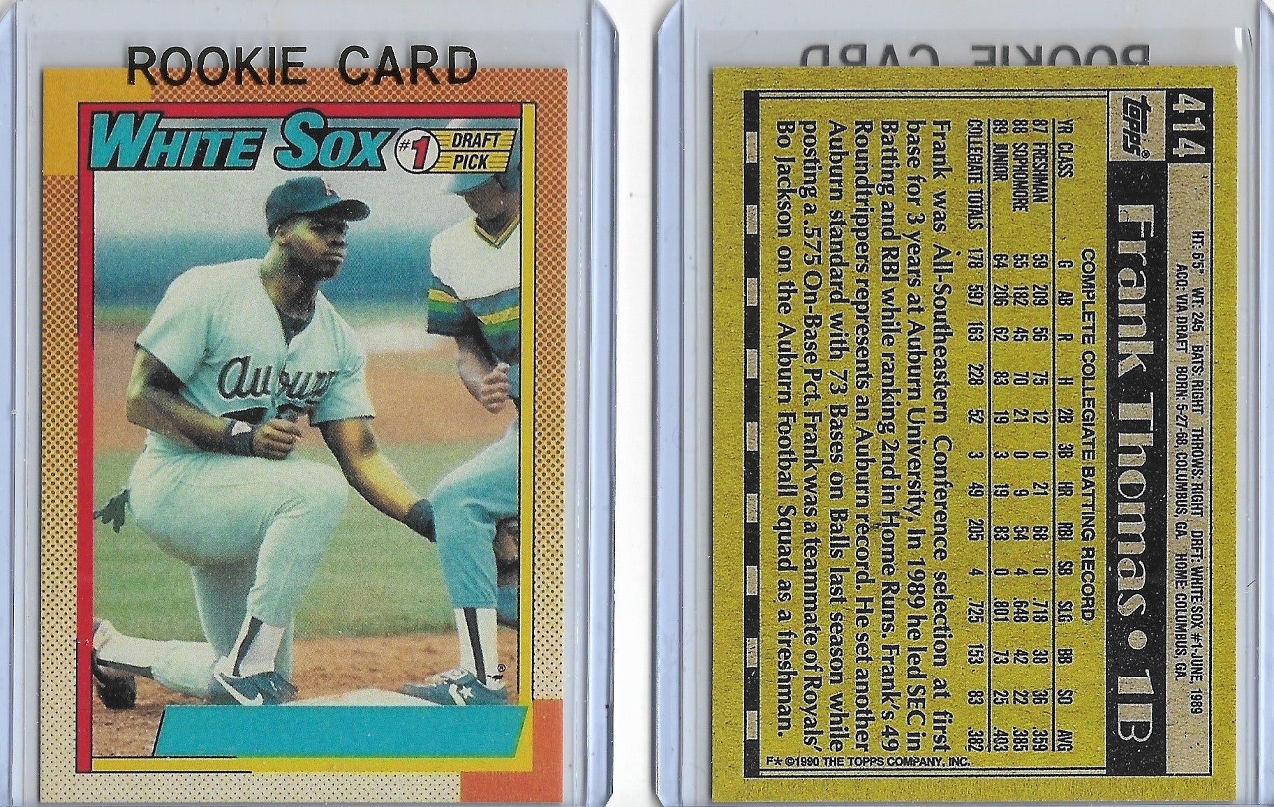 1990 Topps #414 FRANK THOMAS No Name on Front Rookie Reprint Card