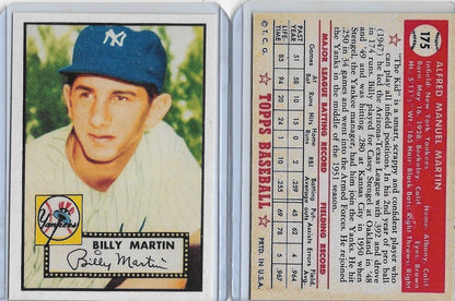 1952 TOPPS #175 BILLY MARTIN NEW YORK YANKEES ROOKIE RP CARD