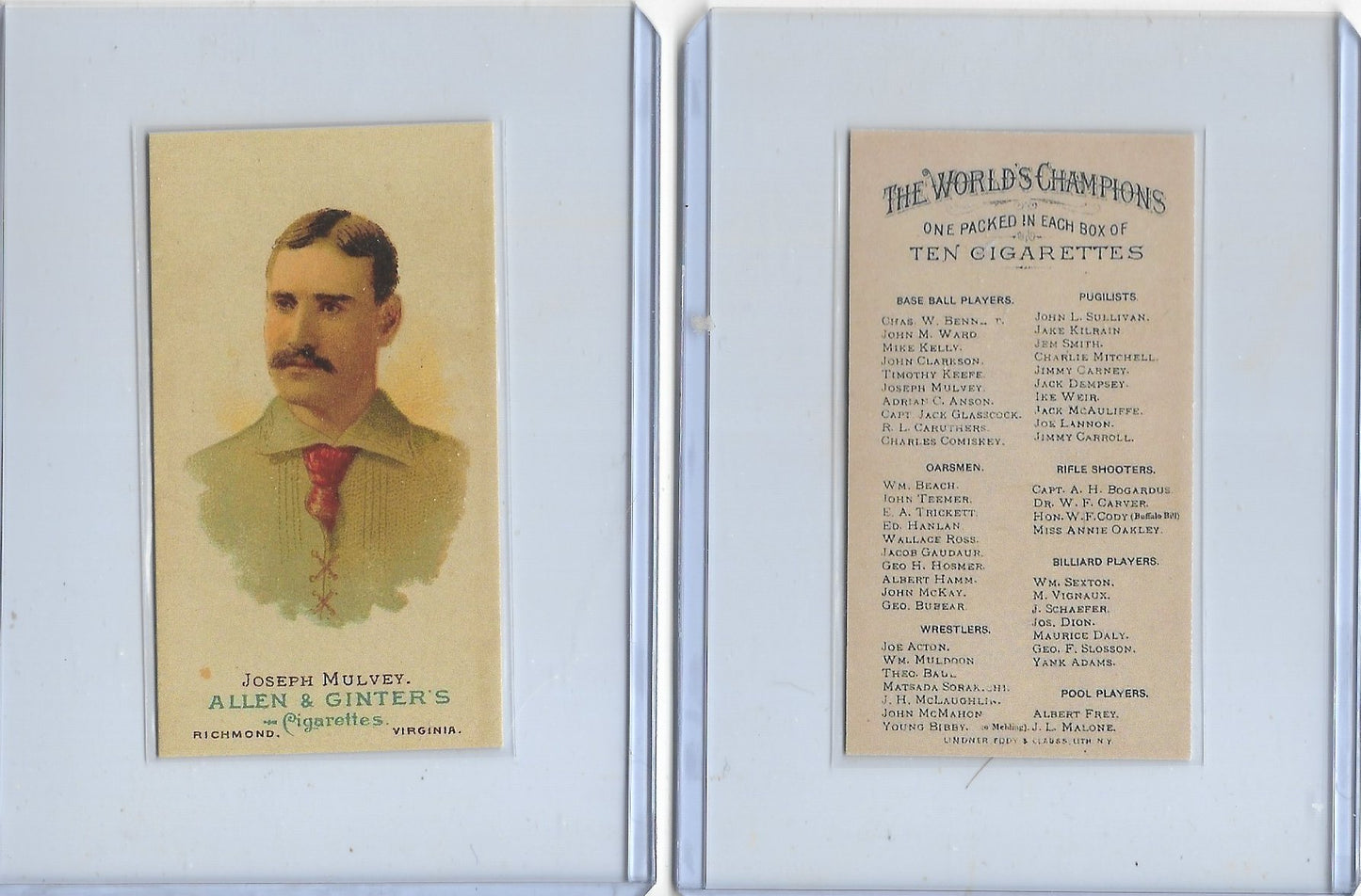 1887 N28 Allen & Ginter Cigarettes JOSEPH MULVEY Tobacco Card **