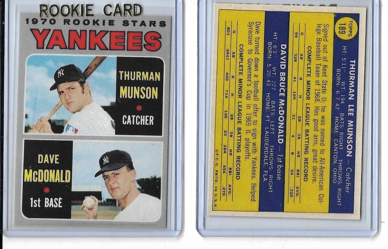 1970 Topps #189 Thurman Munson - Rookie Reprint Card - New York Yankee –