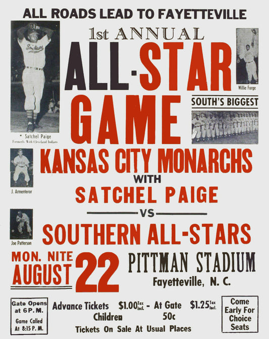 NEGRO LEAGUE GAME MONARCHS vs. ALL STARS  -  Satchel Page  8x10 Glossy Copy