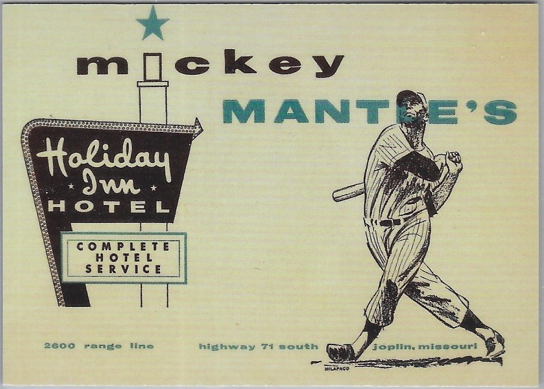 1962 era MICKEY MANTLE HOLIDAY INN HOTEL ADVERTISMENT CARD REPRINT