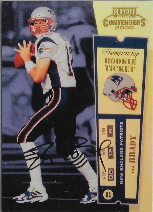 2000 PLAYOFF CONTENDERS TOM BRADY  - NEW ENGLAND PATRIOTS ROOKIE TICKET FASC. AUTO RP CARD