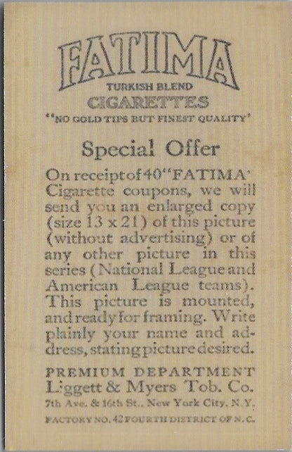 1914 VINTAGE TY COBB FATIMA CIGARETTES REPRINT CARD MINT CONDITION