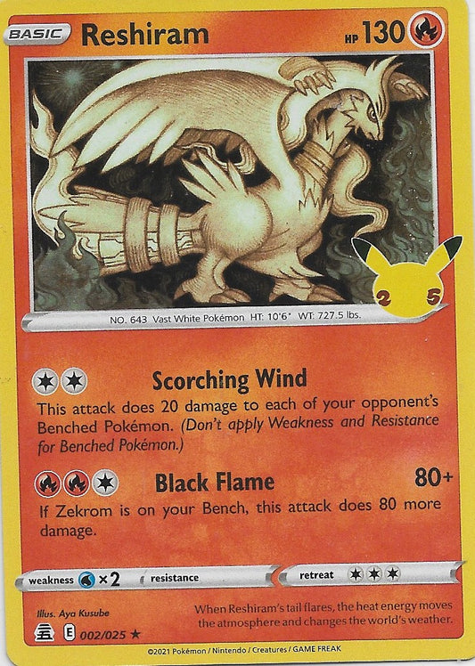 Pokemon  Reshiram  - Celebrations 02/25  holo Card 02/25 - 25th Anniversary - rare