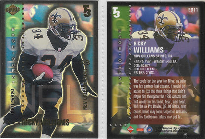 2000 COLLECTOR'S EDGE  ROOKIE RICKEY WILLIAMS NEW ORLEANS SAINTS EDGEQUEST EQ11