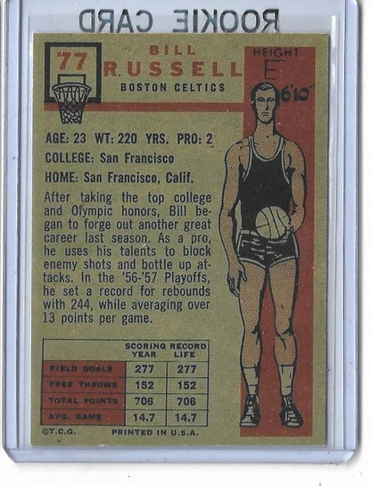 1957 Topps #77 Basketball Bill Russell ROOKIE REPRINT CARD - BOSTON CELTICS