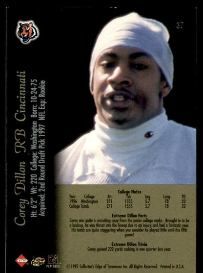 1997 COLLECTOR'S EDGE EXTREME CARD #37 COREY DILLON CINCINNATI BENGALS ROOKIE