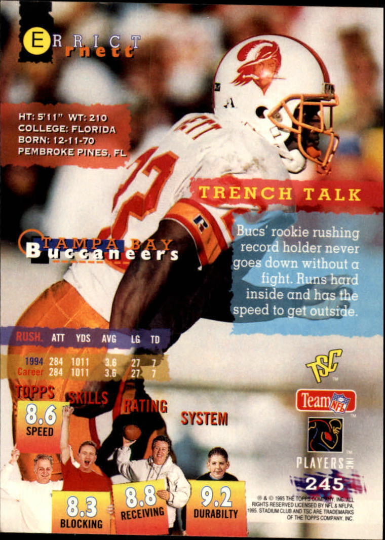 1995 STADIUM CLUB #245 ERRICT RHETT - TAMPA BAY BUCCANEERS  RUNNING BACK