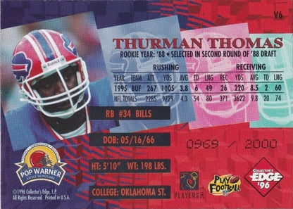 1996 COLLECTORS EDGE ADVANTAGE LENTICULAR INSERT #THURMAN THOMAS - BUFFALO BILLS  NFL HALL OF FAME