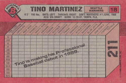 ROOKIE:  1989 BOWMAN #211 TINO MARTINEZ - SEATTLE MARINERS