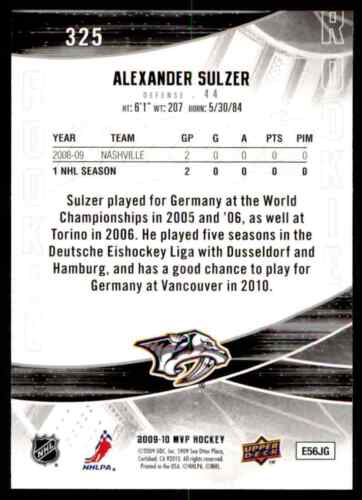 2009-10 Upper Deck MVP #325 ALEXANDER SULZER -NASHVILLE  PREDATORS  ROOKIE CARD
