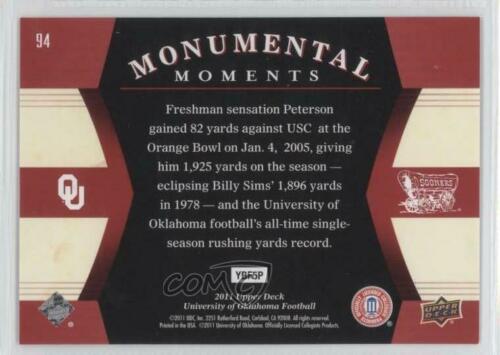 2011 Upper Deck  Monumental Moments #93 ADRIAN PETERSON Oklahoma Sooners