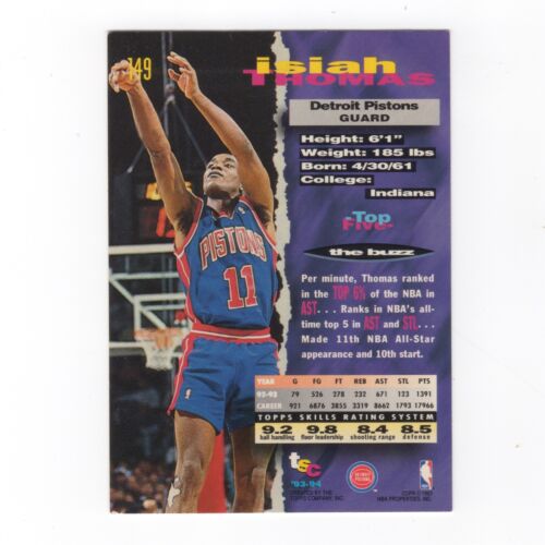 1993-1994 Topps Stadium Club Basketball  #149 ISIAH THOMAS  - DETROIT PISTONS