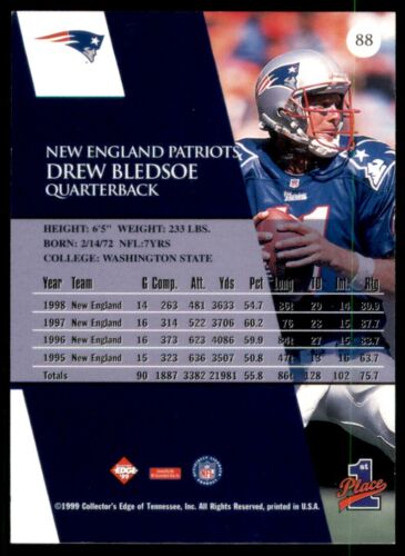 1999 Collector's Edge #88 "First Place" DREW BLEDSOE   NEW ENGLAND PATRIOTS