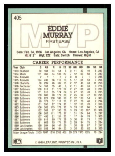 1991 DONRUSS "MVP" #405 EDDIE MURRAY LOS ANGELES DODGERS  ORIOLES   HOF