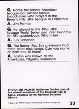 1990 Wit / Interpretive Marketing #33 JIM PALMER BALTIMORE ORIOLES  Promotional Card