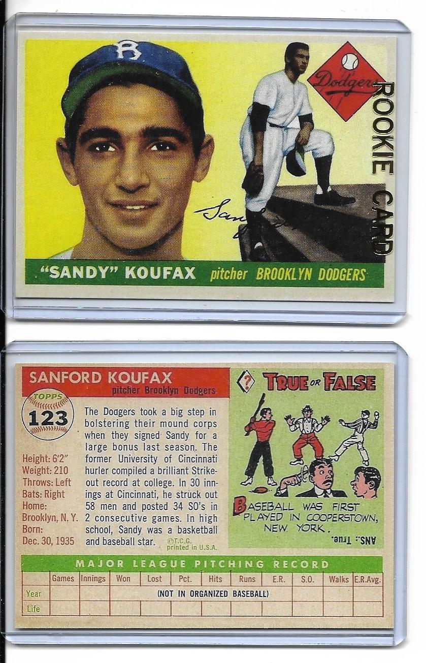 1955 Sandy Koufax Topps #123 Rookie RP Card - Brooklyn Dodgers