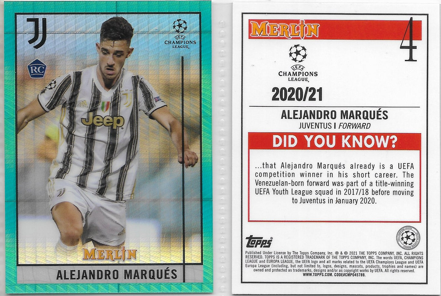 2020 Merlin Chrome #4  ALEJANDRO MARQUES ROOKIE CARD Green VENEZUELA  SPAIN