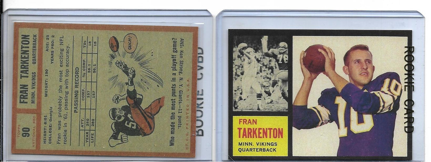 1962 Topps #90 FRAN TARKENTON Rookie Reprint Card  MINNESOTA VIKINGS