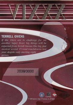1999 COLLECTOR'S EDGE TERRELL OWENS SAN FRANSISCO 49ERS MASTERS QUEST XXXIV INDIVIDUALLY NUMBERED INSERT CARD