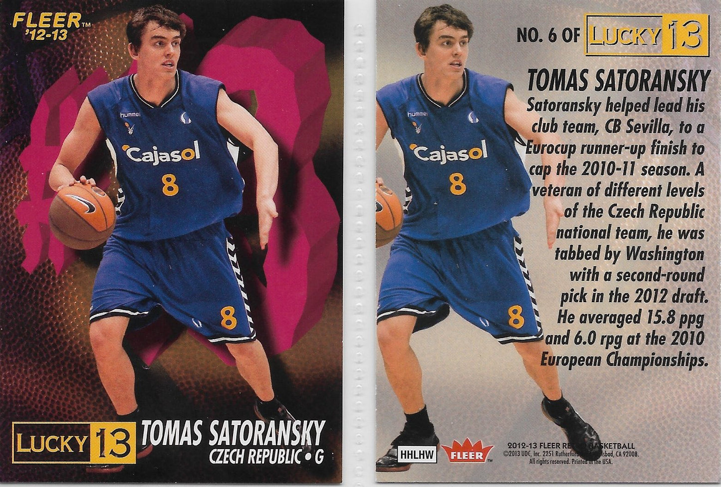 2012 FLEER RETRO LUCKY 13 CARD #6 TOMAS SATORANSKY  CZECH REPUBLIC ROOKIE