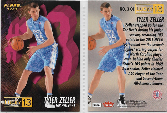 2012 FLEER RETRO LUCKY 13 CARD #3 - TYLER ZELLER - NORTH CAROLINA ROOKIE